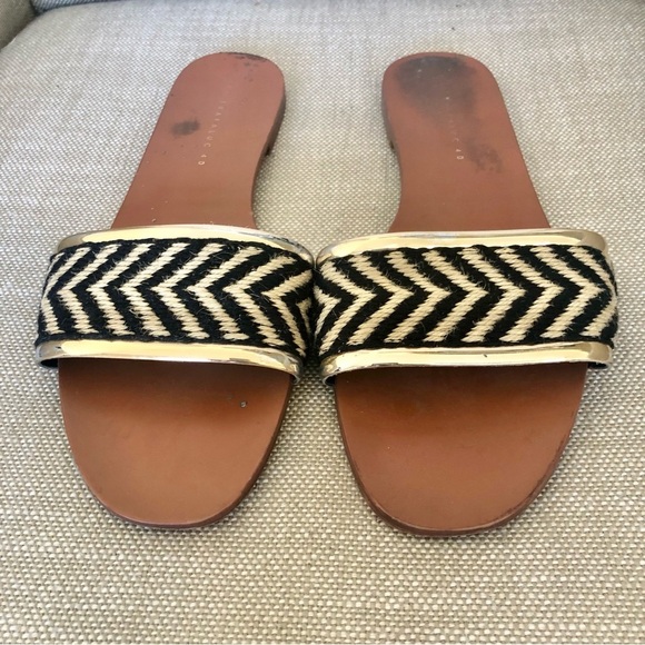 Zara Trafaluc zebra black and cream woven sandals size 40 8.5 - Picture 1 of 10